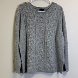Talbots Gray Cable Knit Crew Neck Sweater